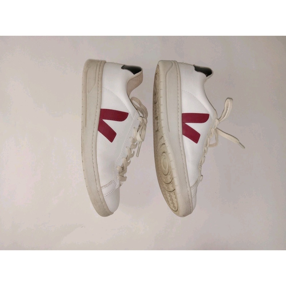 Veja V-12 Leather Marsala Low Top Men's Size 8 Red White & Black Sneakers Shoes - Picture 6 of 11